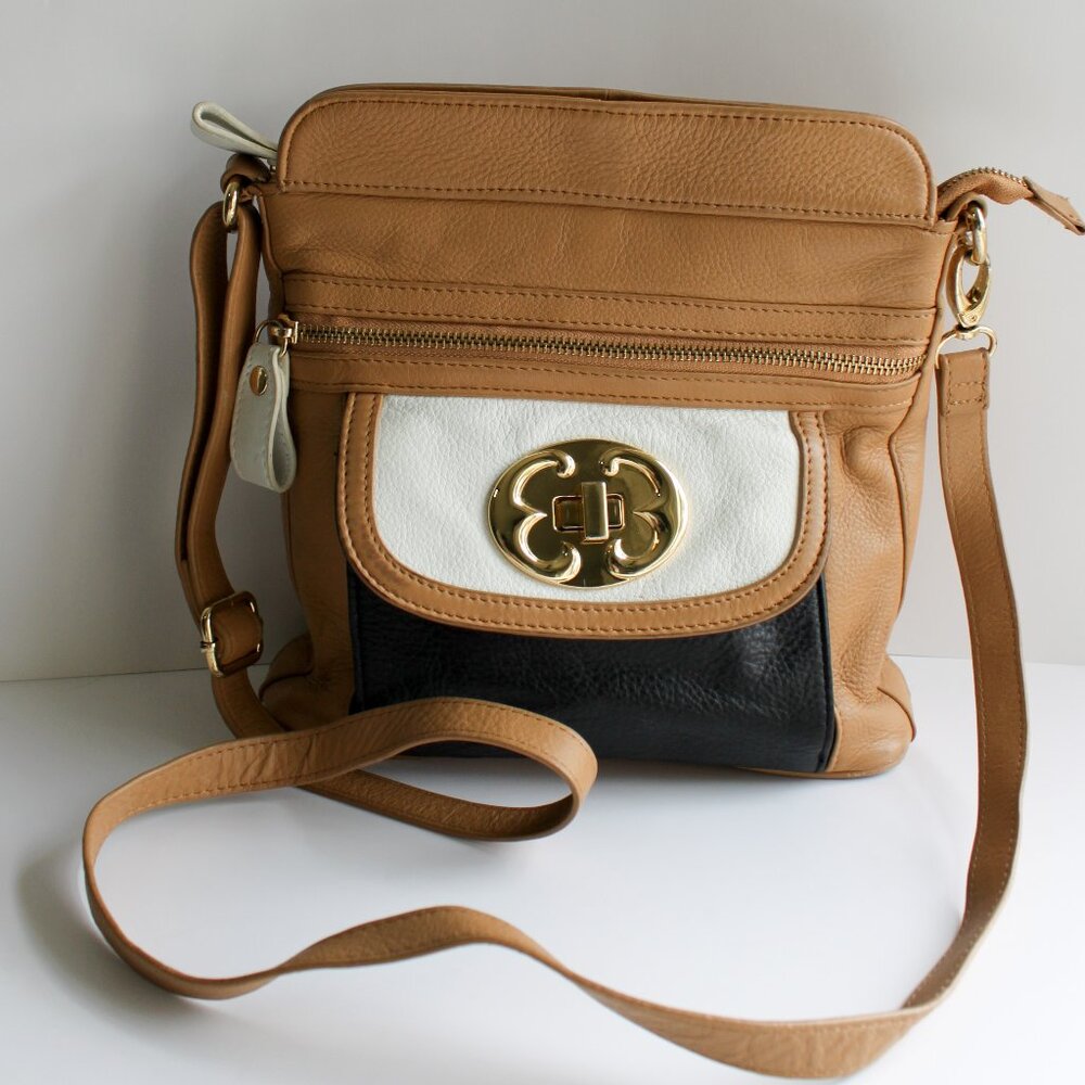 Emma Fox Tan Navy & White Leather Satchel - Nautical Spring Designer Bag ⚓